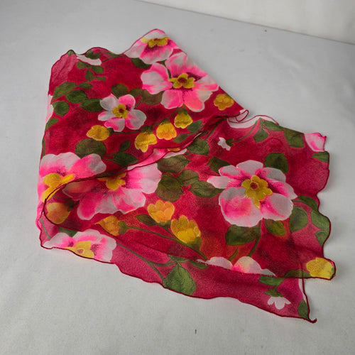 Vintage Floral Lightweight Scarf Pink Red Spring Summer Sheer Wrap