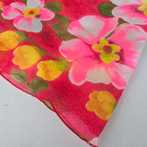 Vintage Floral Lightweight Scarf Pink Red Spring Summer Sheer Wrap