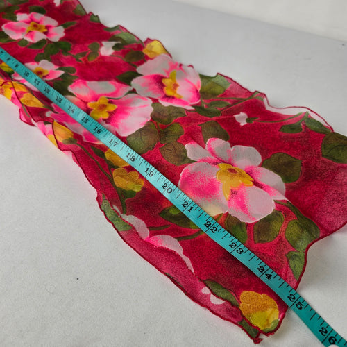 Vintage Floral Lightweight Scarf Pink Red Spring Summer Sheer Wrap