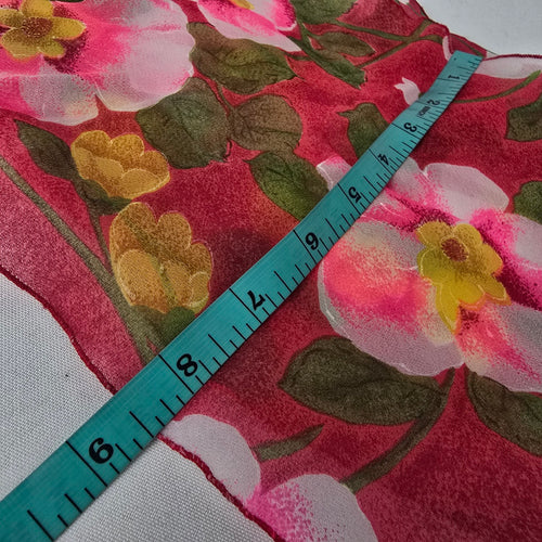 Vintage Floral Lightweight Scarf Pink Red Spring Summer Sheer Wrap