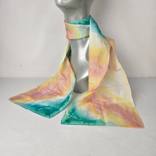 Vintage Silk Pastel Lightweight Scarf Soft Tie Dye Watercolor Sheer Spring Wrap
