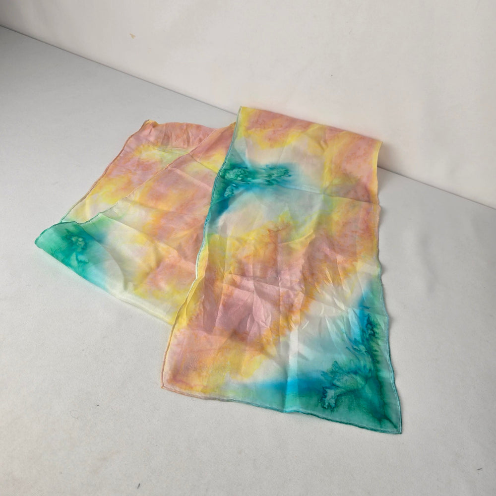 Vintage Silk Pastel Lightweight Scarf Soft Tie Dye Watercolor Sheer Spring Wrap