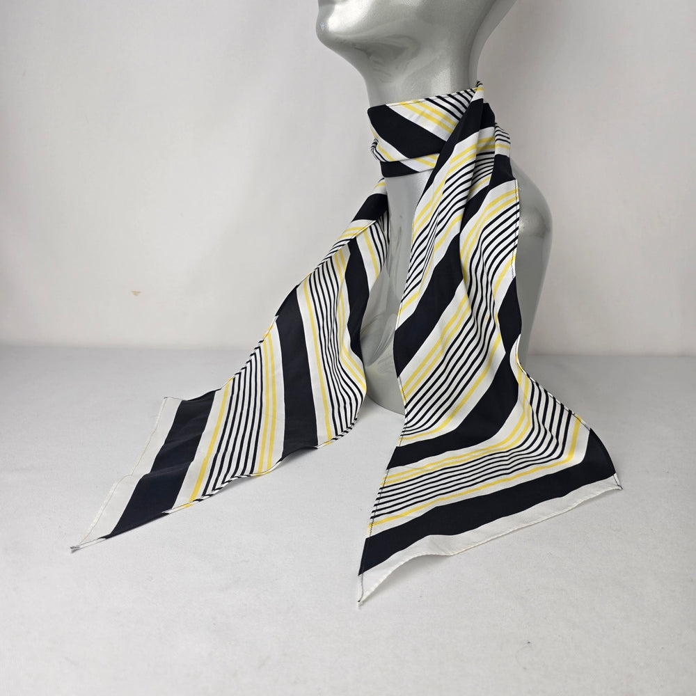 Black White Yellow Stripe Satin Scarf Chic Neck Tie Hair Scarf Modern