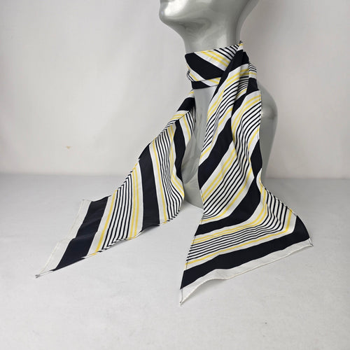 Black White Yellow Stripe Satin Scarf Chic Neck Tie Hair Scarf Modern