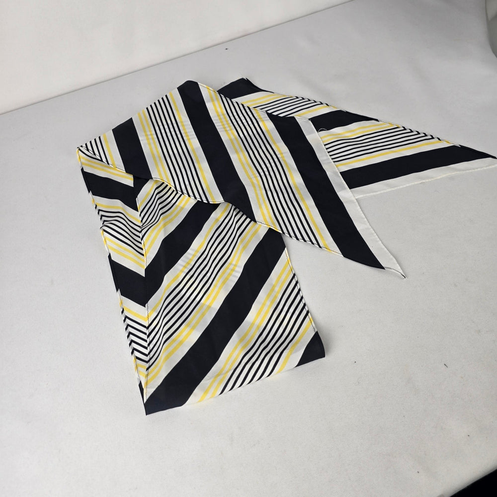 Black White Yellow Stripe Satin Scarf Chic Neck Tie Hair Scarf Modern