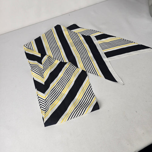 Black White Yellow Stripe Satin Scarf Chic Neck Tie Hair Scarf Modern