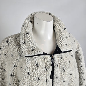 Vintage Rest & Relaxation Sherpa Jacket Size L Cozy Fleece Cabin Print Zip