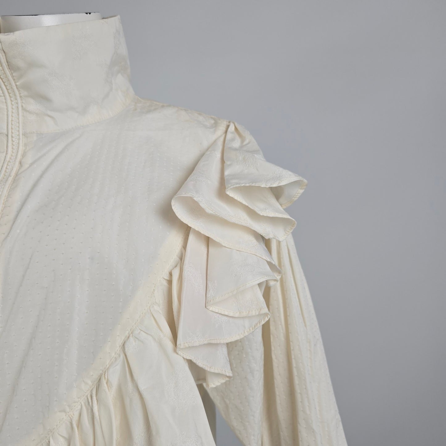 Zara Ruffle Crop Jacket Top Cream Romantic High Neck Light Jacket Size S