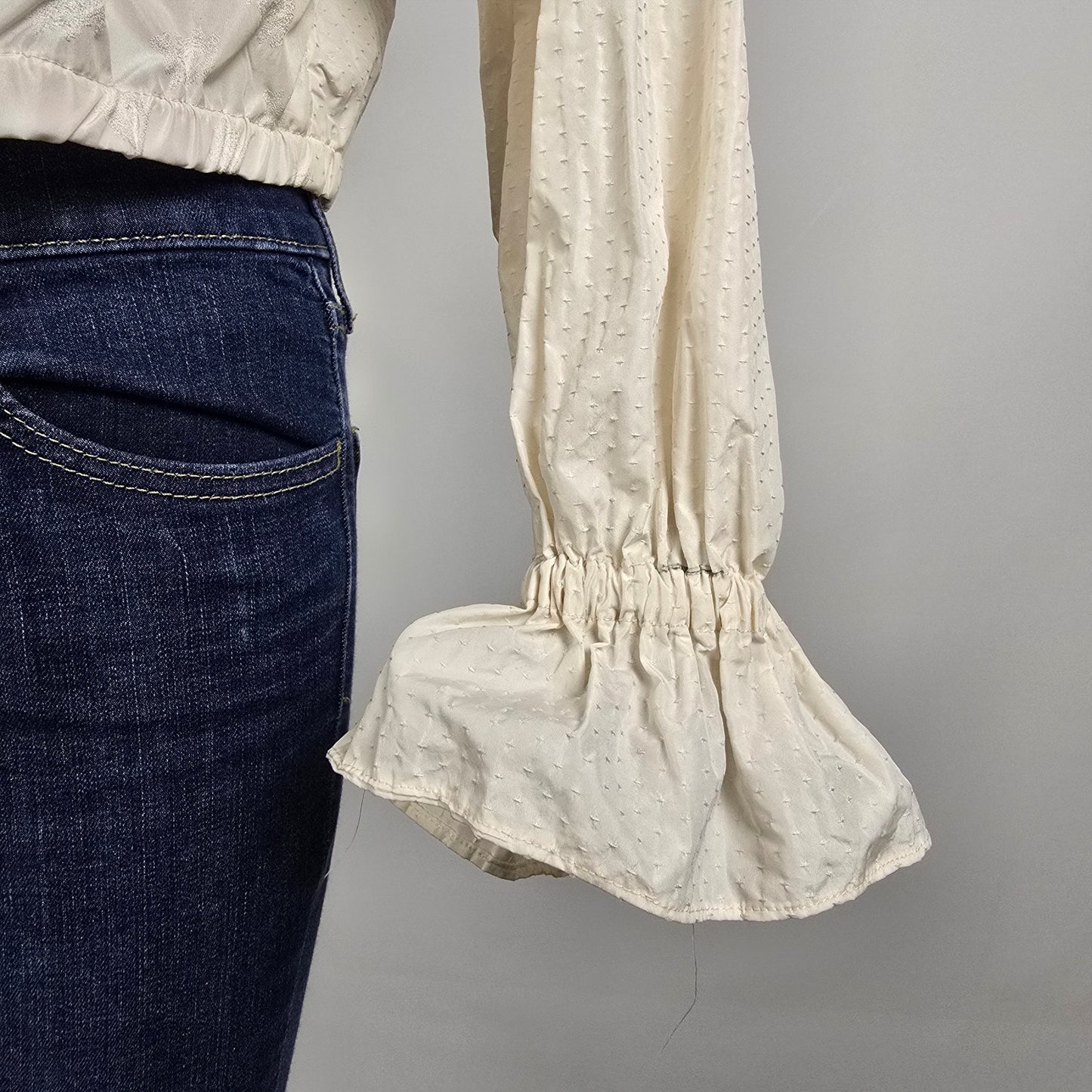 Zara Ruffle Crop Jacket Top Cream Romantic High Neck Light Jacket Size S