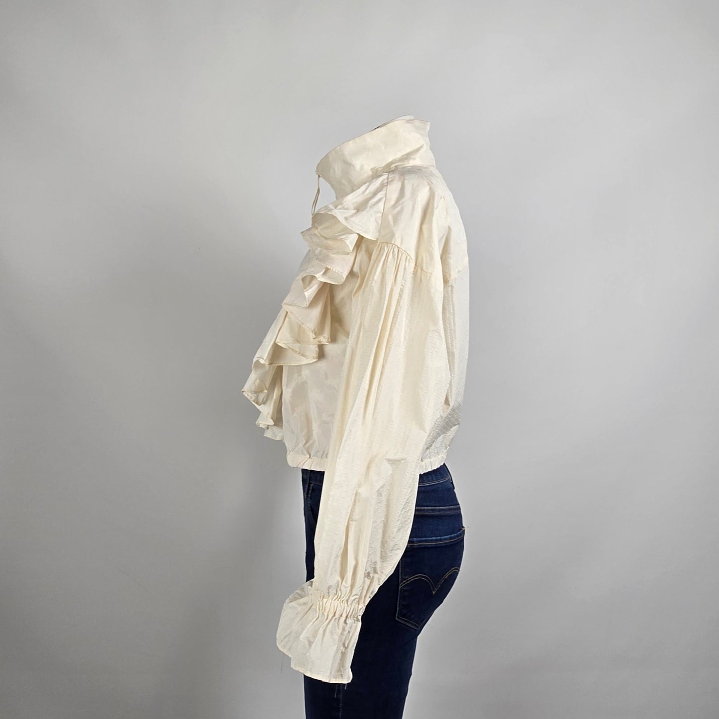 Zara Ruffle Crop Jacket Top Cream Romantic High Neck Light Jacket Size S