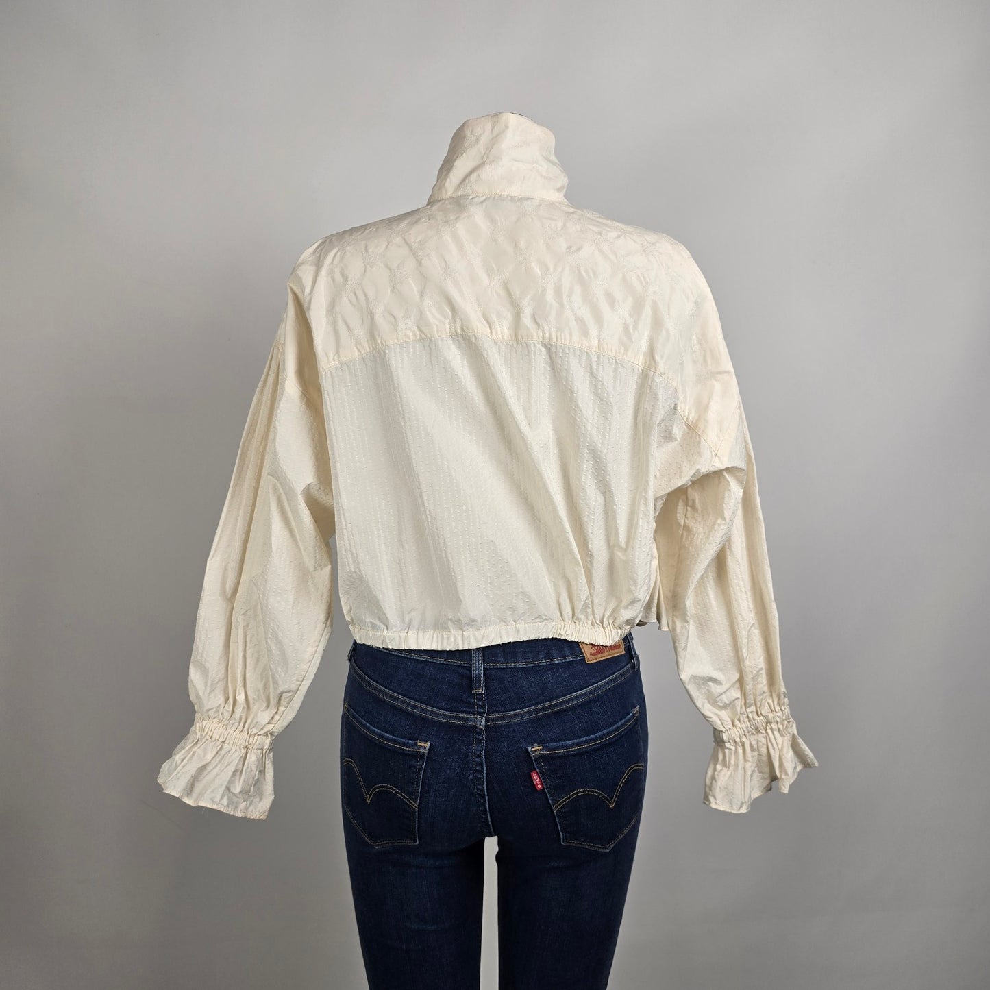 Zara Ruffle Crop Jacket Top Cream Romantic High Neck Light Jacket Size S