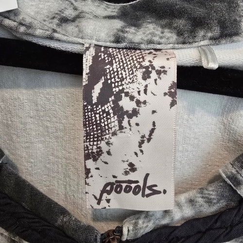 Poools Tie Dye Zip Jacket Size 8  Cropped Black White Acid Wash Short Sleeve
