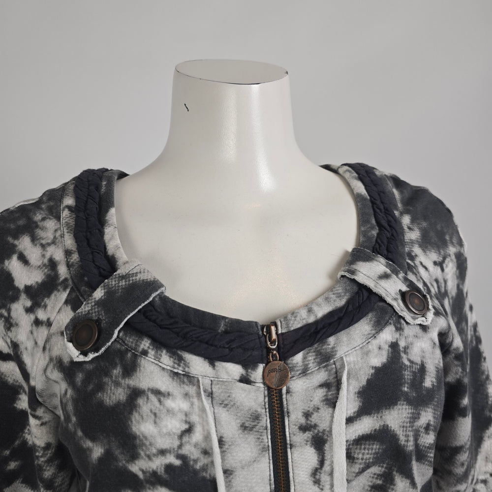 Poools Tie Dye Zip Jacket Size 8  Cropped Black White Acid Wash Short Sleeve