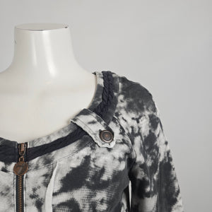 Poools Tie Dye Zip Jacket Size 8  Cropped Black White Acid Wash Short Sleeve