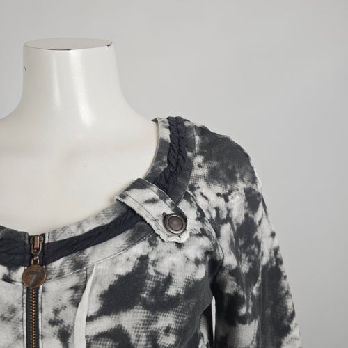 Poools Tie Dye Zip Jacket Size 8  Cropped Black White Acid Wash Short Sleeve