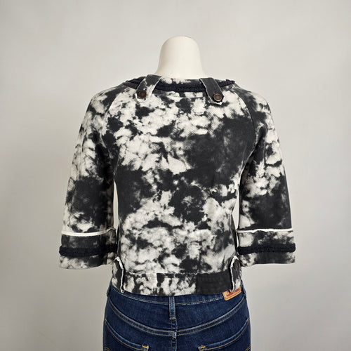 Poools Tie Dye Zip Jacket Size 8  Cropped Black White Acid Wash Short Sleeve