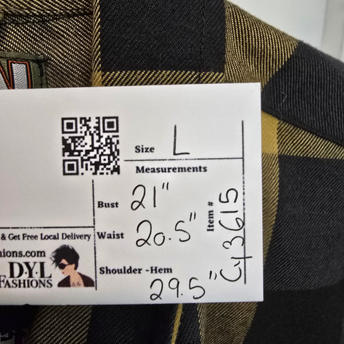 Dixxon Flannel Co The Journey Plaid Shirt Black Mustard Button Up Size L