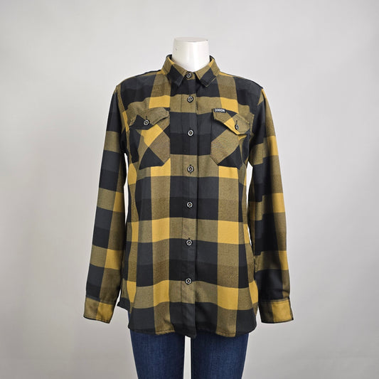 Dixxon Flannel Co The Journey Plaid Shirt Black Mustard Button Up Size L