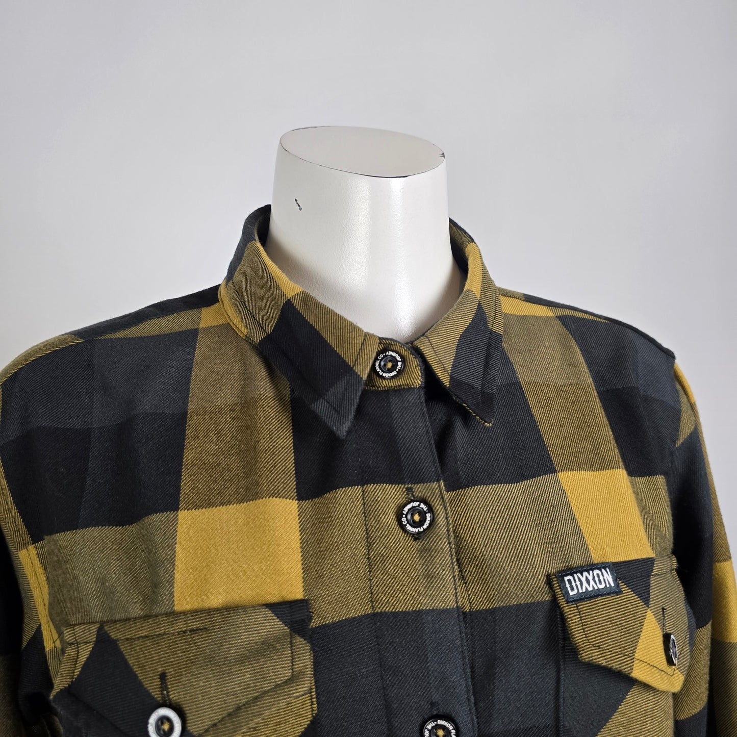 Dixxon Flannel Co The Journey Plaid Shirt Black Mustard Button Up Size L