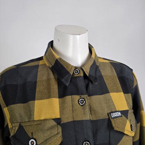 Dixxon Flannel Co The Journey Plaid Shirt Black Mustard Button Up Size L