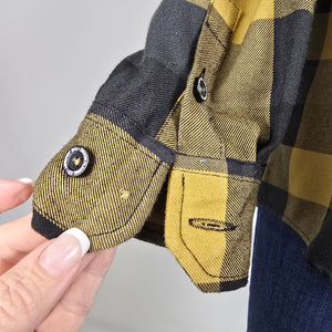 Dixxon Flannel Co The Journey Plaid Shirt Black Mustard Button Up Size L