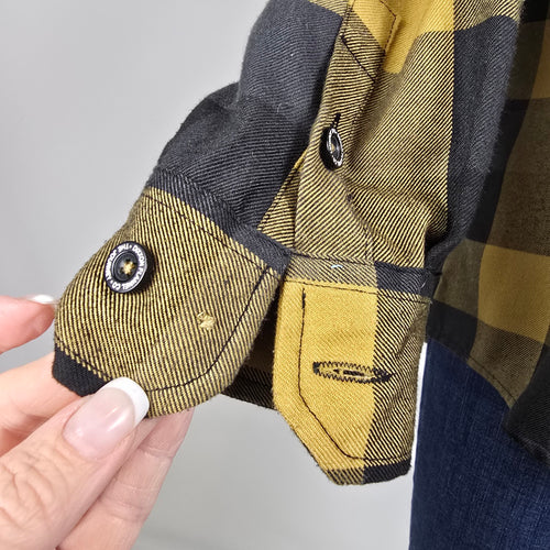 Dixxon Flannel Co The Journey Plaid Shirt Black Mustard Button Up Size L