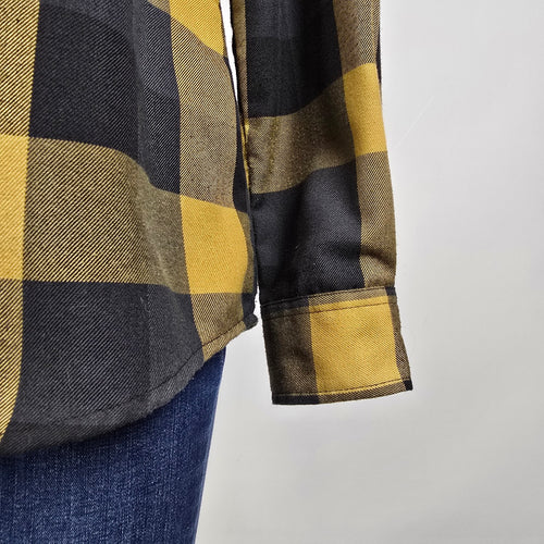 Dixxon Flannel Co The Journey Plaid Shirt Black Mustard Button Up Size L
