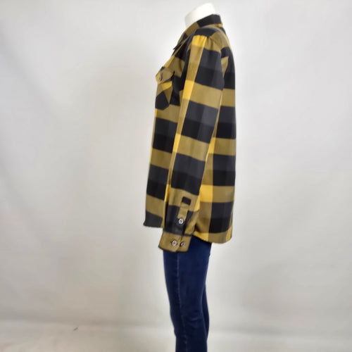 Dixxon Flannel Co The Journey Plaid Shirt Black Mustard Button Up Size L