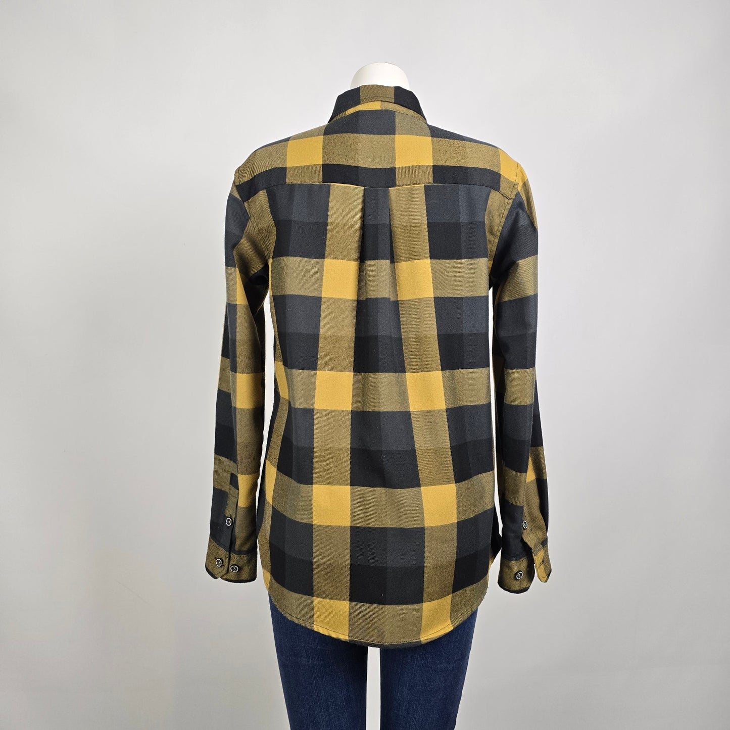 Dixxon Flannel Co The Journey Plaid Shirt Black Mustard Button Up Size L
