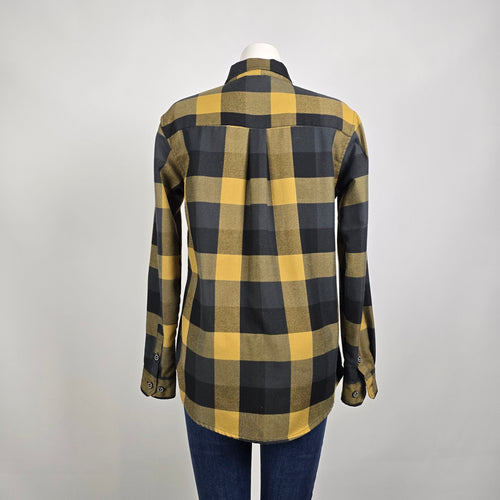 Dixxon Flannel Co The Journey Plaid Shirt Black Mustard Button Up Size L