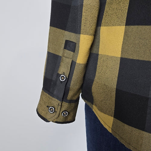 Dixxon Flannel Co The Journey Plaid Shirt Black Mustard Button Up Size L