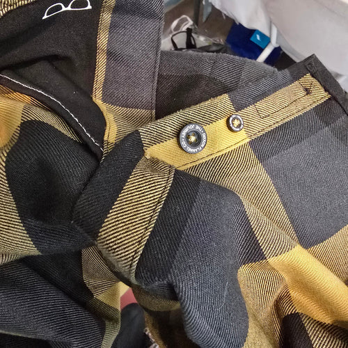 Dixxon Flannel Co The Journey Plaid Shirt Black Mustard Button Up Size L