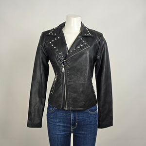 Ci Sono Studded Moto Jacket Black Faux Leather Asymmetrical Zip Size M