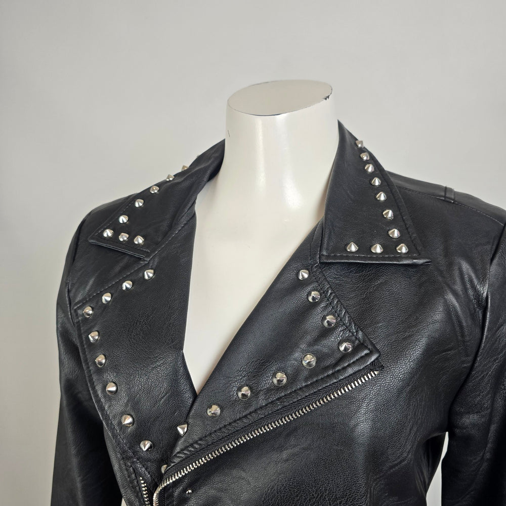 Ci Sono Studded Moto Jacket Black Faux Leather Asymmetrical Zip Size M