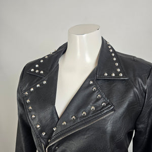 Ci Sono Studded Moto Jacket Black Faux Leather Asymmetrical Zip Size M