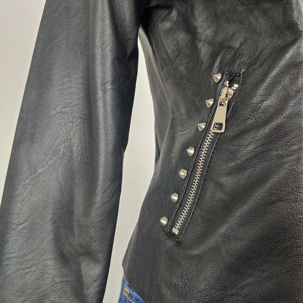 Ci Sono Studded Moto Jacket Black Faux Leather Asymmetrical Zip Size M