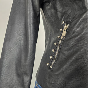 Ci Sono Studded Moto Jacket Black Faux Leather Asymmetrical Zip Size M