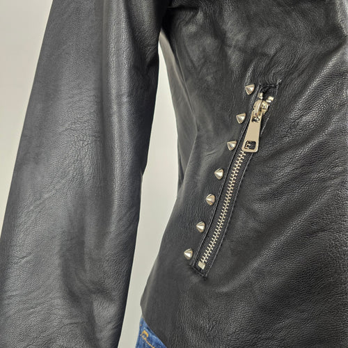Ci Sono Studded Moto Jacket Black Faux Leather Asymmetrical Zip Size M