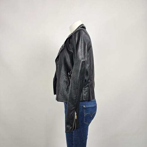 Ci Sono Studded Moto Jacket Black Faux Leather Asymmetrical Zip Size M