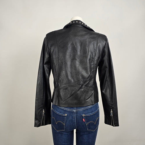 Ci Sono Studded Moto Jacket Black Faux Leather Asymmetrical Zip Size M