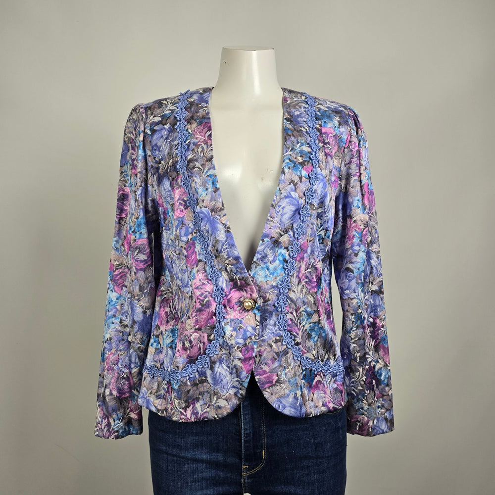 Vintage D’Allaird’s Floral Blazer Size M Made In Canada Lace Trim Statement Jacket