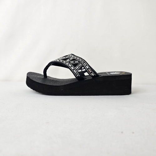Yellow Box Black Beaded Flip Flop Wedges Size 6 Sparkle Comfort Sandals
