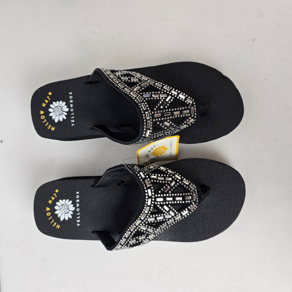Yellow Box Black Beaded Flip Flop Wedges Size 6 Sparkle Comfort Sandals