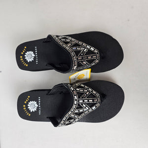 Yellow Box Black Beaded Flip Flop Wedges Size 6 Sparkle Comfort Sandals