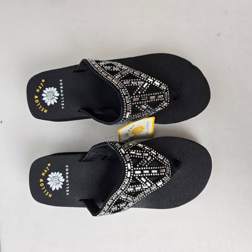 Yellow Box Black Beaded Flip Flop Wedges Size 6 Sparkle Comfort Sandals