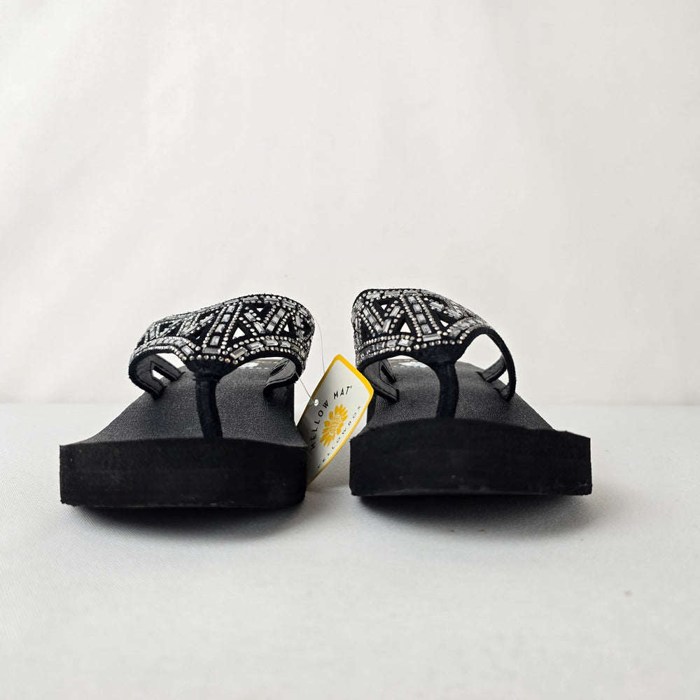 Yellow Box Black Beaded Flip Flop Wedges Size 6 Sparkle Comfort Sandals