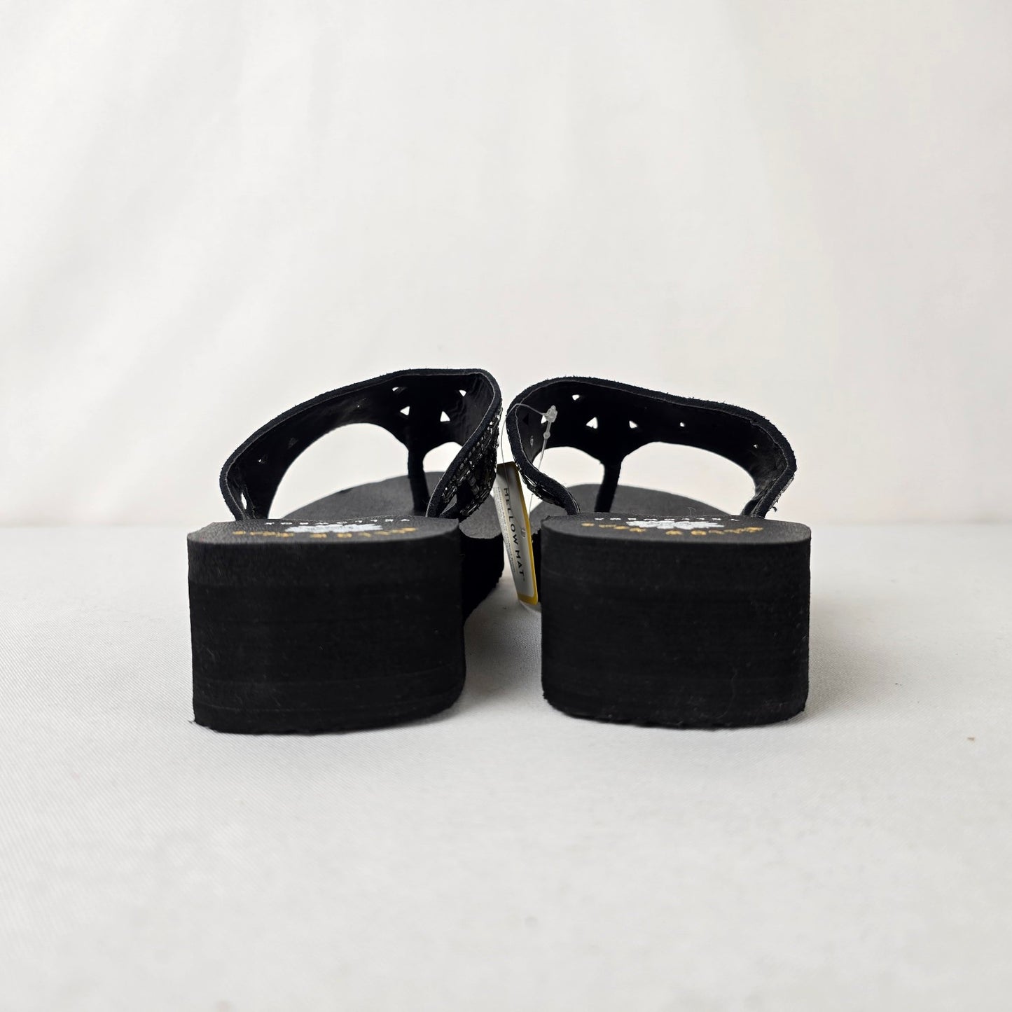 Yellow Box Black Beaded Flip Flop Wedges Size 6 Sparkle Comfort Sandals