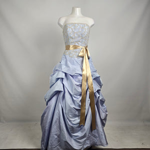 Le Gala Strapless Ball Gown Blue Gold Embroidered Formal Dress Size 10