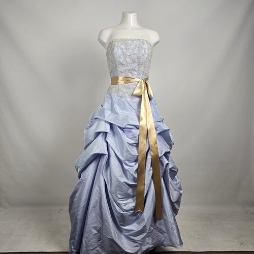 Le Gala Strapless Ball Gown Blue Gold Embroidered Formal Dress Size 10