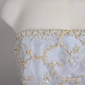 Le Gala Strapless Ball Gown Blue Gold Embroidered Formal Dress Size 10